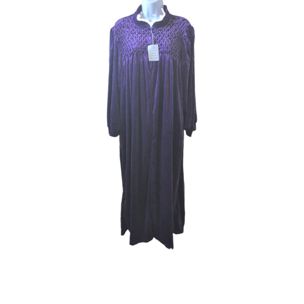 Vintage Women's Saybury Pintuck Velvet Robe Purple Night Gown Lounger - 3X - New